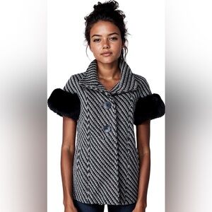 Wool Tweed Short Sleeve Jacket w/ Fox Cuffs